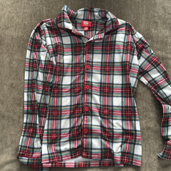 Macy’s plaid PJ set. Color- red/green/white plaid. Top size- XL. Bottom size- L - Picture 2 of 6